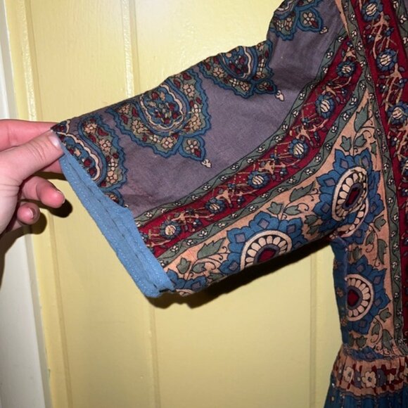 Vintage LaCera Pleated 90s Cotton Babydoll Maxi Dress Boho Hippie - Picture 8 of 12